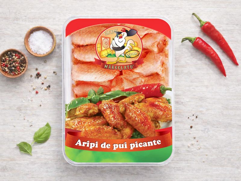 Eticheta ambalaj creata pentru aripioare d epui picante Avicola